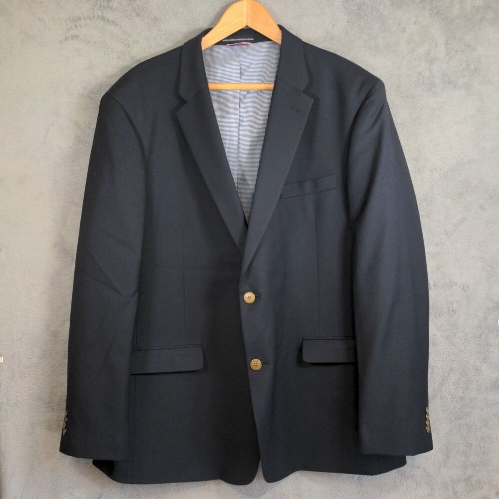 Tommy Hilfiger Suit Jacket Blazer Mens 46R Navy Worsted Wool Blend Sport Coat